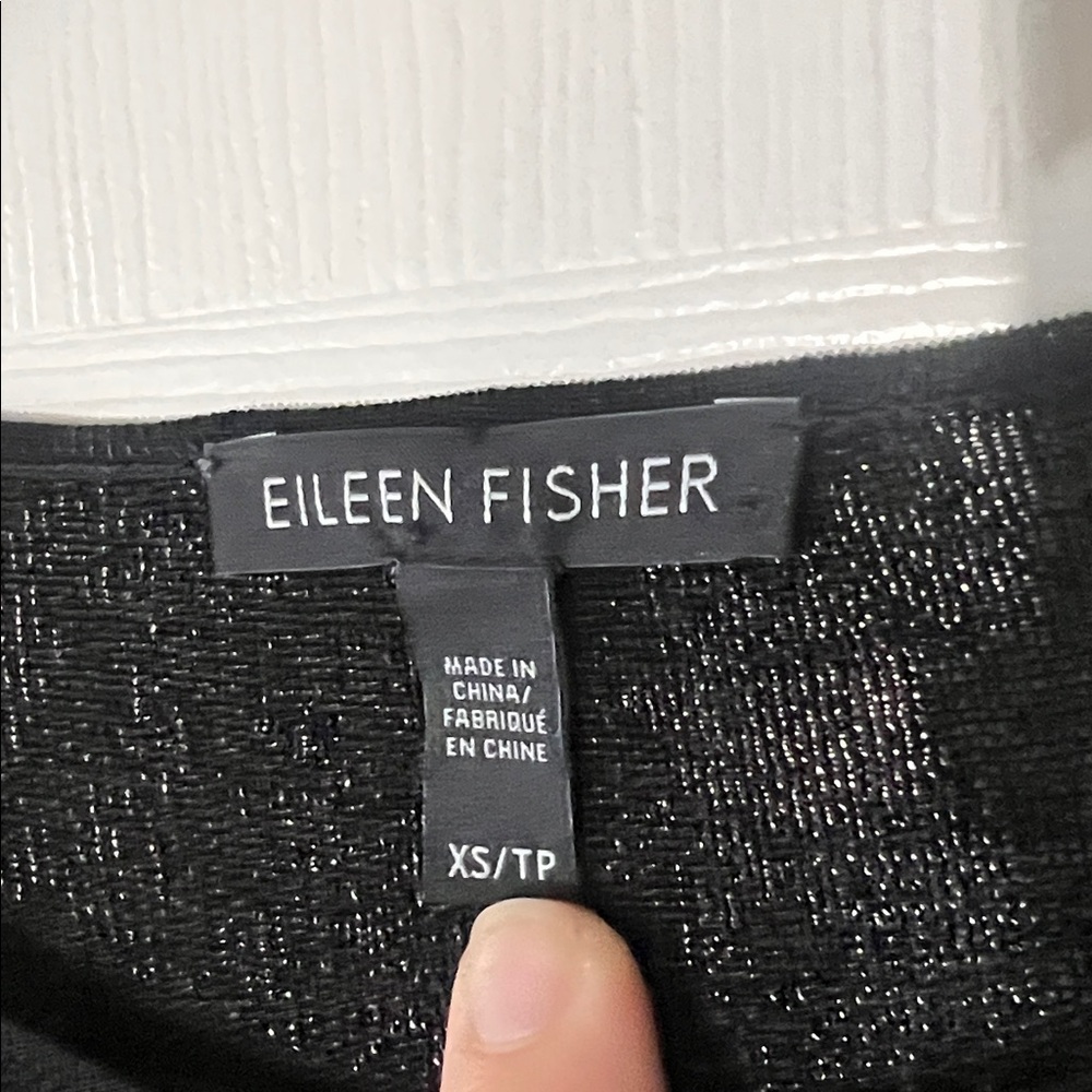 Eileen Fisher Black‎ & Silver Asymmetrical Tunic Top Dress, Sz XS - Picture 3 of 6
